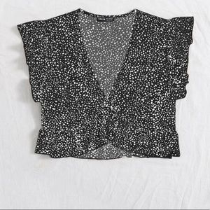 Ruffle Hem Allover Print Blouse